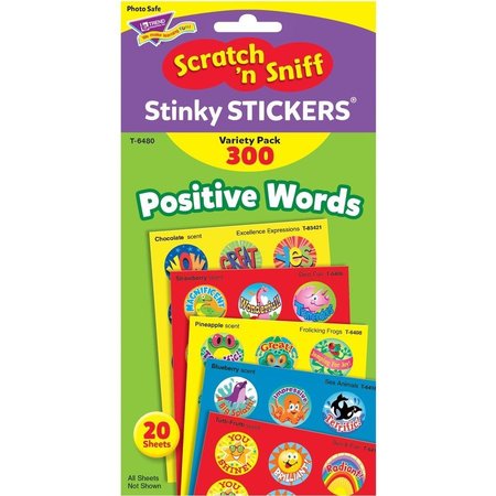 TREND Praise Word Stinky Stickers, Round, Scratch/Sniff,  TEPT6480